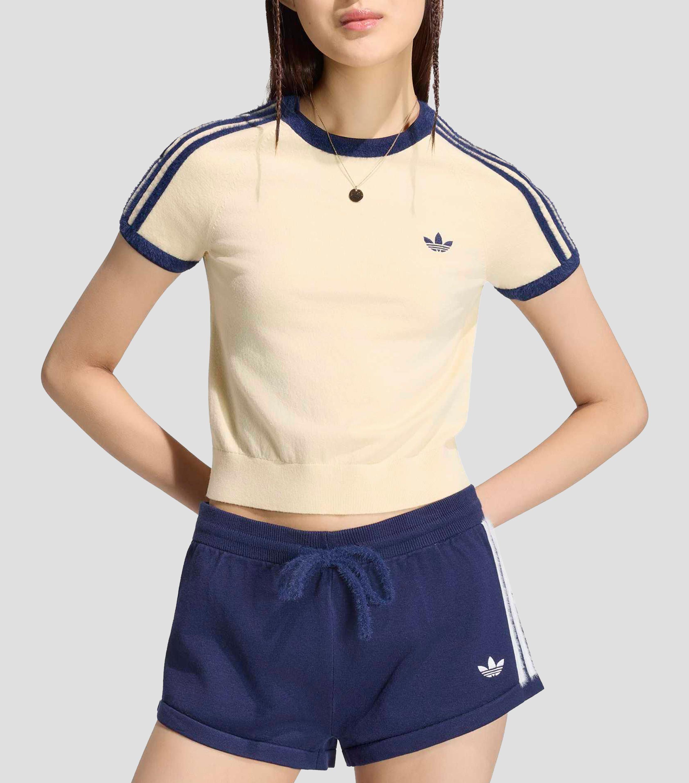Playera casual Knitted cuello redondo manga corta lisa Mujer